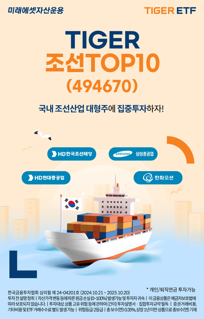 미래에셋, 'TIGER 조선TOP10 ETF' 신규 상장